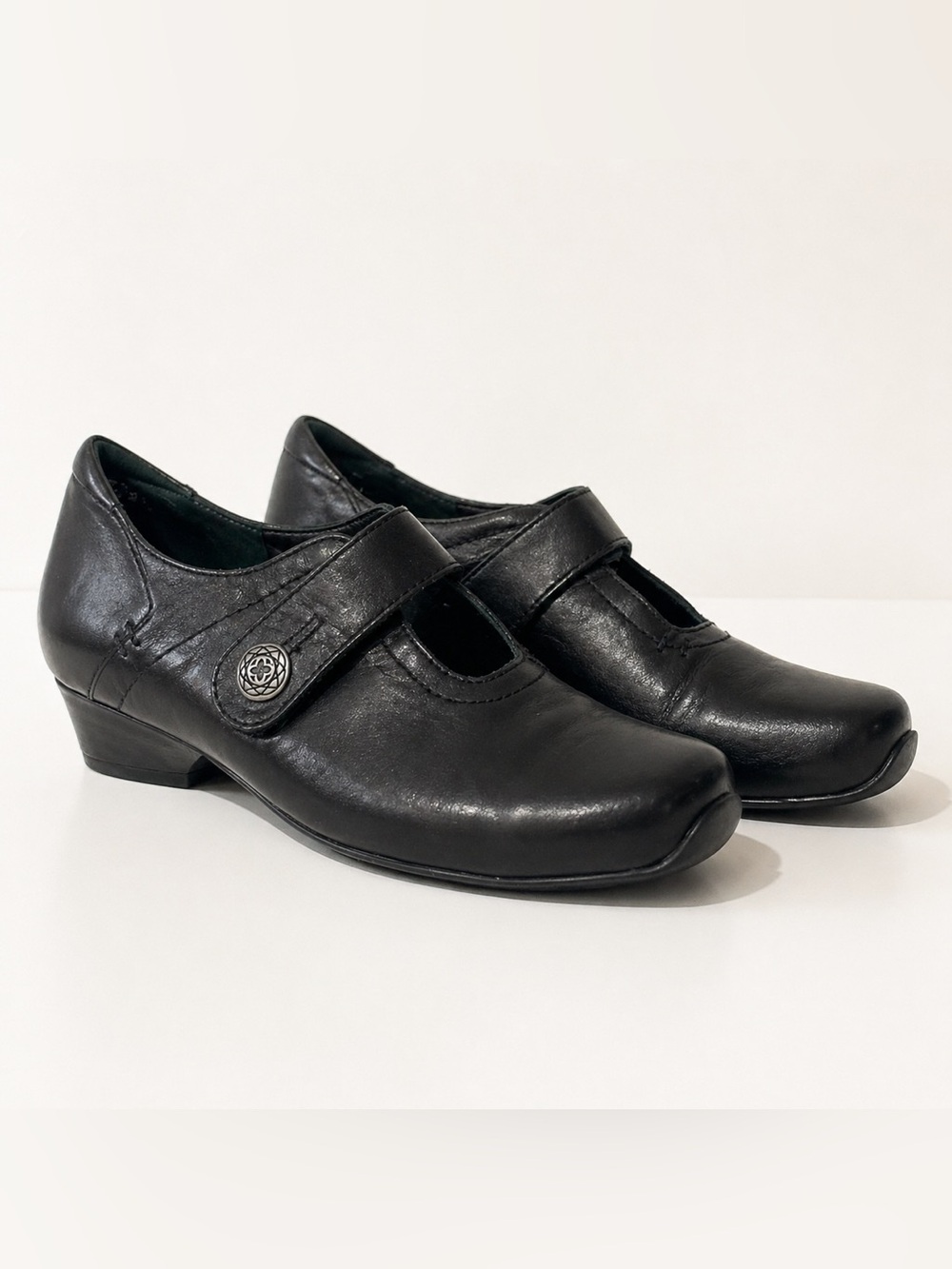 Ziera Black Leather‎ Mary Jane Heels Comfort Shoes T Strap Y2K Dark Academia 38